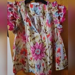 Floral Ruffle Sleeve Women's Top